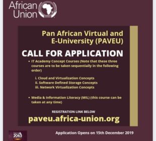 Pan African University Call for Applications for study programs at the Pan African Virtual and E-University (PAVEU)